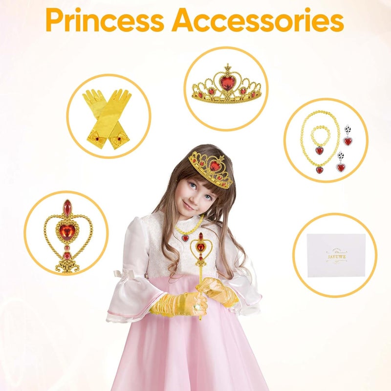 jayuwe 6 PCS Princess Dress Up Jewelry Set, Princess Crown Wand Gloves Necklace Earrings Bracelet for Girls Gifts Accessories - Image 5